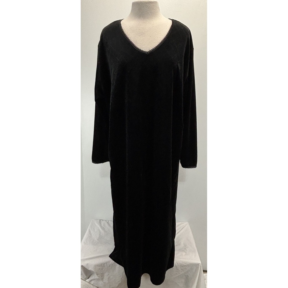 Ashley Taylor Velour Midi Nightgown Women's 1X Plus Black Velvet Comfort Lounge